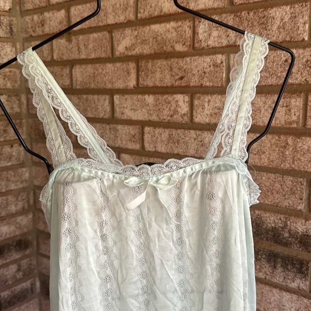 NOS Vintage Mint Green SHEER nylon lace gown USA Made XL Formfit Cut Above